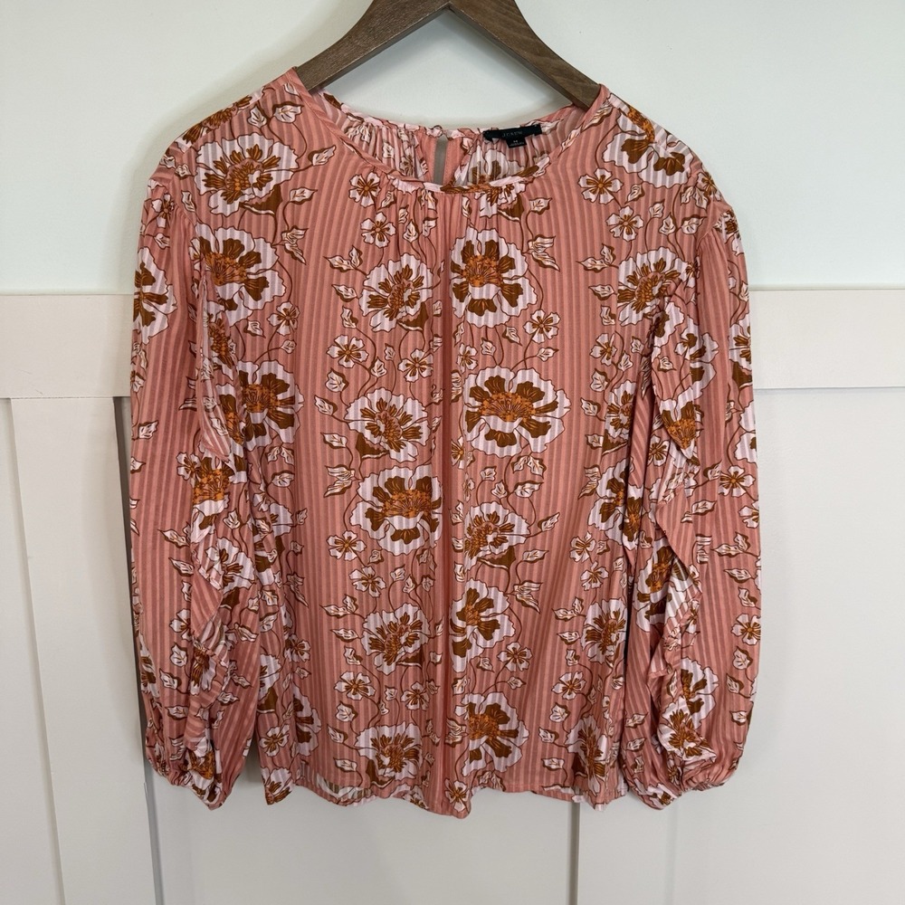 J Crew Ruffle‎ Sleeve Top Climbing Floral Blouse Women's MED Pink Boho Preppy